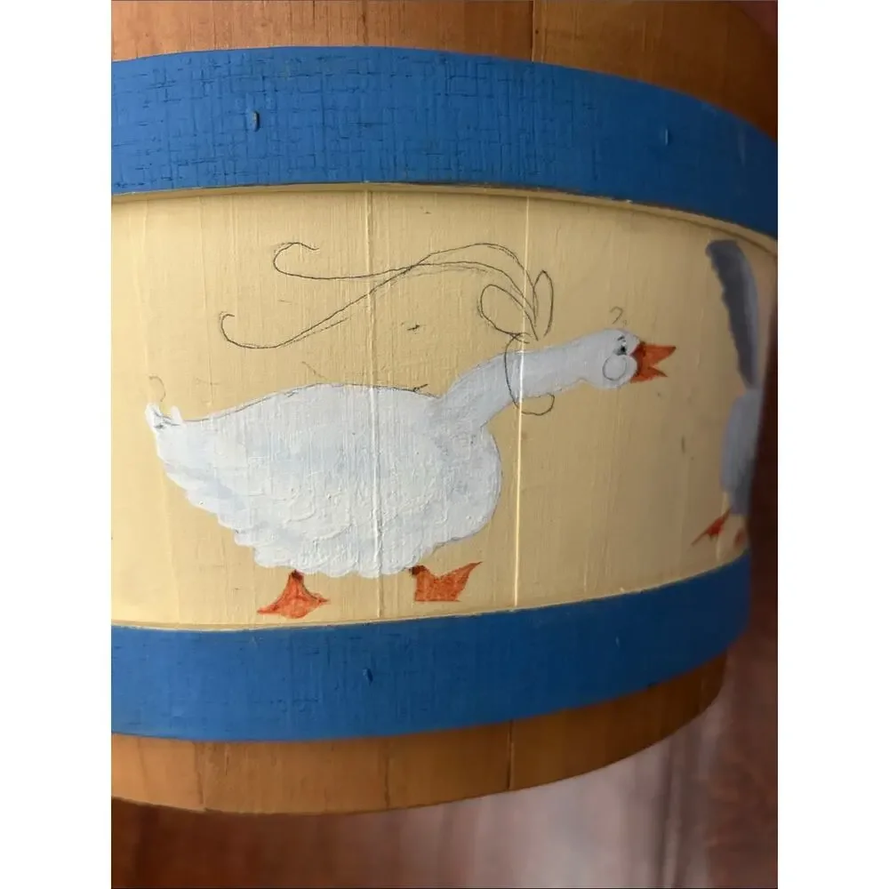Large Vintage Basketville Goose Wooden Basket, Yellow & Blue Handmade in Vermont